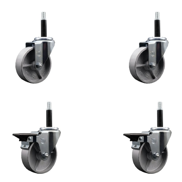 4'' Semi Steel Wheel Swivel 3/4'' Expanding Stem Caster Set 2 Brakes, 4PK